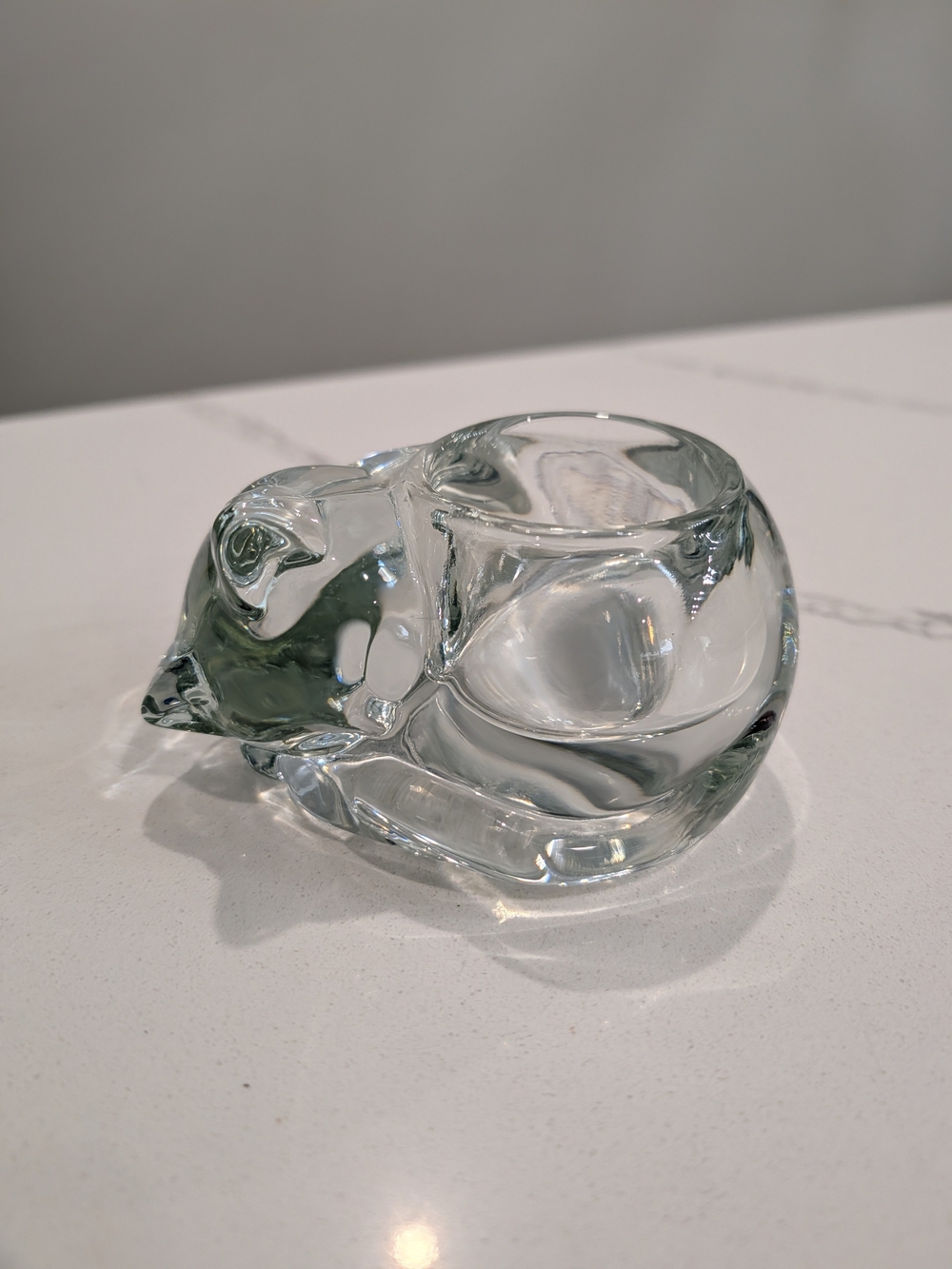 Vintage Heavy Indiana Glass Cat Figurine Clear Sleeping Cat Candle Holder